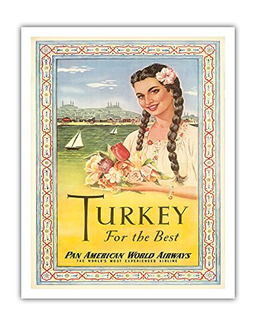 Turkey - For the Best - Pan American World Airways PAN AM - Vintage World Travel Poster c.1950s - Fine Art Print - 11in x 14in Turkey - For the Best - Pan American World Airways PAN AM - Vintage World Travel Poster c.1950s - Fine Art Print - 11in x 14in