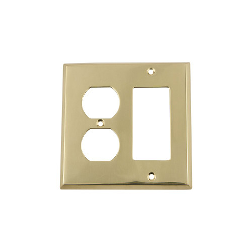 Nostalgic Warehouse 720068 New York Switch Plate with Rocker and Outlet, Unlacquered Brass