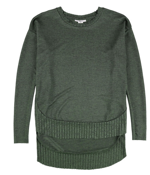bar III Womens Curved Hem Knit Sweater, Green, X-Small
