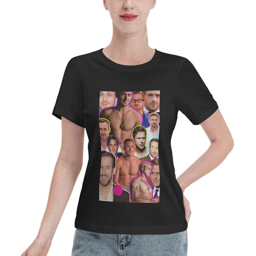 Ryan Gosling Collage Female T Shirt Casual Cotton Short Sleeve Tee Round Neckline Fashion Tops X-Large Black Ryan Gosling Collage Female T Shirt Casual Cotton Short Sleeve Tee Round Neckline Fashion Tops X-Large Black