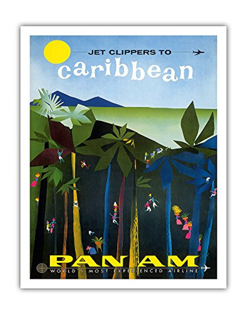 Jet Clippers to Caribbean - Pan American World Airways - Vintage Airline Travel Poster by Aaron Fine c.1960s - Fine Art Print - 11in x 14in Jet Clippers to Caribbean - Pan American World Airways - Vintage Airline Travel Poster by Aaron Fine c.1960s - Fine Art Print - 11in x 14in