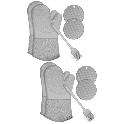 Yardwe 2 Sets Oven Mitts Oven Pads Oil Brush Cooking Mittens Anti Scald Glove Silicone Mitts hot Pot Glove Baking mitt Oven Glove Anti-Slip Glove Silicone pad Anti-Scald Silica Gel