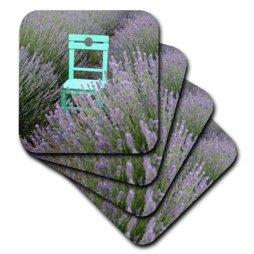 3dRose Green Chair in A Lavender Field Photograph - Coasters (cst-365817-1)