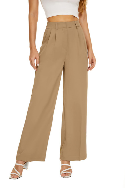 FUNYYZO Women's Wide Leg Pants High Elastic Waisted in The Back Business Work Trousers Long Straight Suit Pants 006# Khaki (Thin) FUNYYZO Women's Wide Leg Pants High Elastic Waisted in The Back Business Work Trousers Long Straight Suit Pants 006# Khaki (Thin)