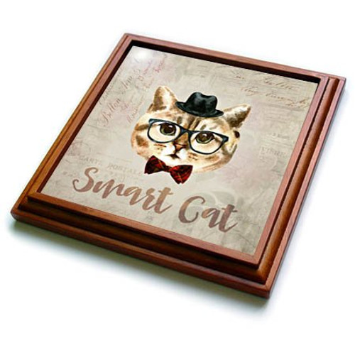 3dRose Funny Cat with Hat and Glasses Watercolor Illustration Trivet with Tile, 8 by 8" 3dRose Funny Cat with Hat and Glasses Watercolor Illustration Trivet with Tile, 8 by 8"