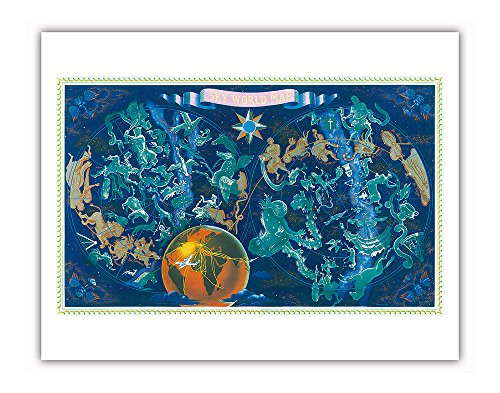 Pacifica Island Art Sky World Map - Constellation Zodiac - Planisphere - Vintage Airline Travel Poster by Lucien Boucher - Fine Art Print - 11in x 14in Pacifica Island Art Sky World Map - Constellation Zodiac - Planisphere - Vintage Airline Travel Poster by Lucien Boucher - Fine Art Print - 11in x 14in