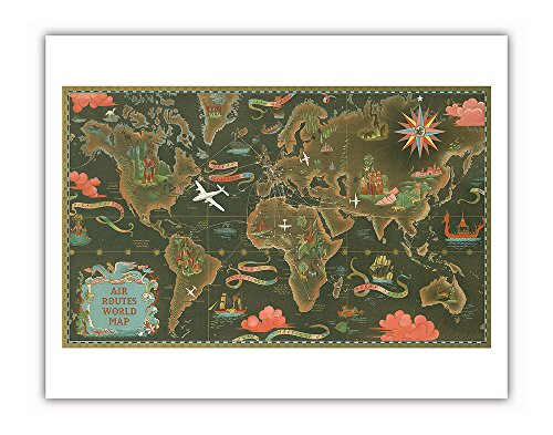 Pacifica Island Art World Map - Fly Routes World Map - Planisphere - Vintage Airline Travel Poster by Lucien Boucher c.1948 - Fine Art Print - 11in x 14in Pacifica Island Art World Map - Fly Routes World Map - Planisphere - Vintage Airline Travel Poster by Lucien Boucher c.1948 - Fine Art Print - 11in x 14in