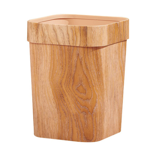 Zerodeko Bin Waste Basket Wood Waste Bin Trash Can with Lid Rustic Square Garbage Container Bin for Bathroom Bedroom Waste Bin Wastebaskets Trash Bin 12L Wood Grain Trash Bathroom