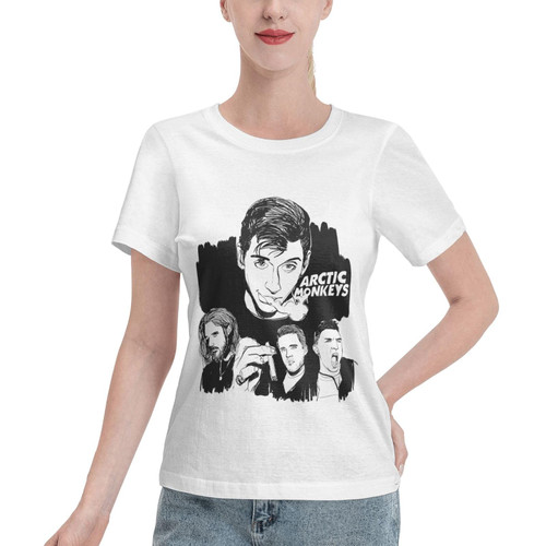 Rock Band T Shirt Womens Summer O-Neck T-Shirts Casual Short Sleeves Tee White