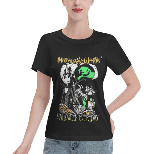 Rock Band T Shirt Womens Summer O-Neck Tops Casual Short Sleeves Tee Black