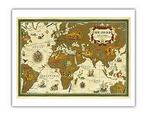 Pacifica Island Art New and Old - Nova Et Vetera (The Old and the New) - World Route Map - Planisphere - Vintage Airline Travel Poster by Lucien Boucher c.1939 - Fine Art Print - 11in x 14in Pacifica Island Art New and Old - Nova Et Vetera (The Old and the New) - World Route Map - Planisphere - Vintage Airline Travel Poster by Lucien Boucher c.1939 - Fine Art Print - 11in x 14in
