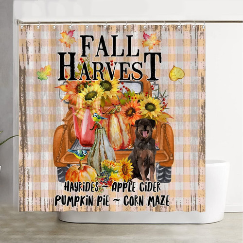COVOME Fall Harvest Buffalo Check Plaid Mens Shower Curtain, Car Pumpkin Sunflower Harvest Rustic Farmhouse Dog Shower Curtain Home Bathroom Bathtubs Decor 72 Inch Easy Care Fabric with Hooks