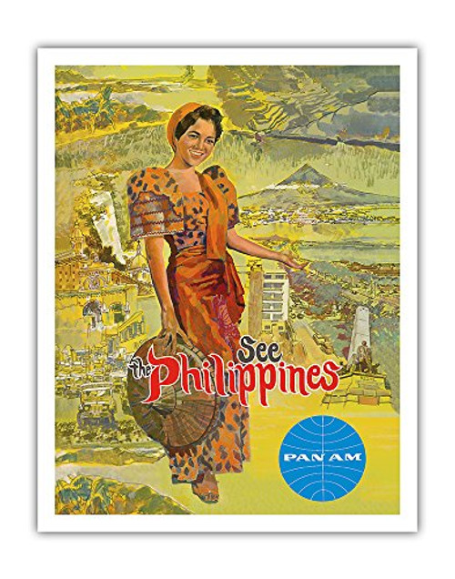 See the Philippines - Pan American World Airways - Vintage Airline Travel Poster c.1961 - Fine Art Print - 11in x 14in See the Philippines - Pan American World Airways - Vintage Airline Travel Poster c.1961 - Fine Art Print - 11in x 14in