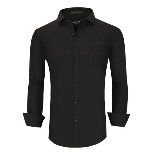 Alex Vando Mens Bamboo Dress Shirts Wrinkle Free Regular Fit Stretch Button Down Shirt,All Black,L Alex Vando Mens Bamboo Dress Shirts Wrinkle Free Regular Fit Stretch Button Down Shirt,All Black,L