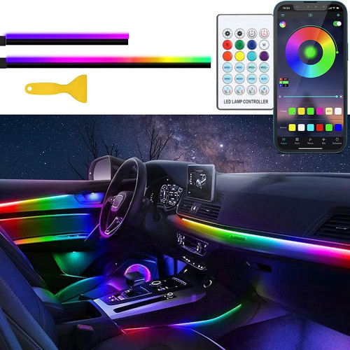 Acrylic Interior Car LED Strip Light with Wireless APP, Dreamcolor RGB 2 in 1 Ambient Lighting Kits, 16 Million Colors Sound Active Function Car Neon Lights