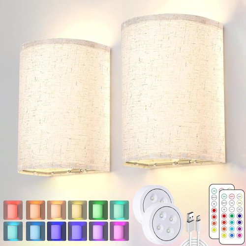 Battery operated wall sconce with remote, 16 RGB Colors Changeable Dimmable Wall Sconces, Magnetic Wireless Wall Light Easy to Hang and Assemble, Wall Lamps for Bedrooms, Battery Operated Wall Lights