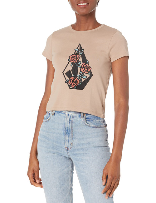 Volcom Women's Have a Clue Short Sleeve Tee, Taupe, Medium