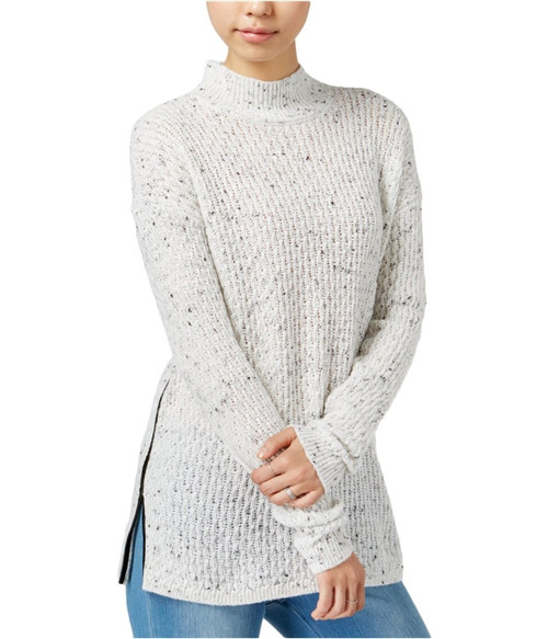 bar III Womens Faux-Leather Trim Knit Sweater, White, X-Small