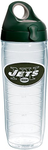 Tervis 1231140 NFL New York Jets Primary Logo Tumbler with Emblem and Hunter Green with Gray Lid 24oz Water Bottle, Clear