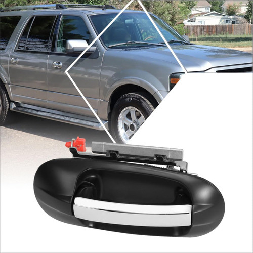 PM PERFORMOTOR Rear Right Passenger Side Outer Door Handle Compatible with 03-15 Expedition Navigator,Primered Black/Chrome