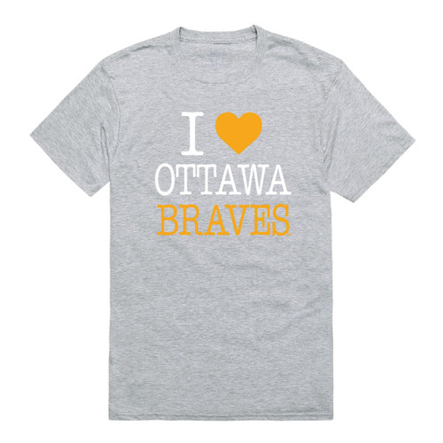 I Love Ottawa University Braves Tee T-Shirt - Heather Grey, XX-Large