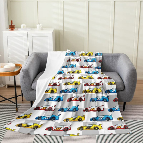 Race Car Flannel Fleece Throw Blanket Kids,Speed Sports Car Fuzzy Blanket for Bed Sofa Couch,All Season Racing Sports Car Bed Blanket Breathable Plush Blanket Room Decor 40"x50"