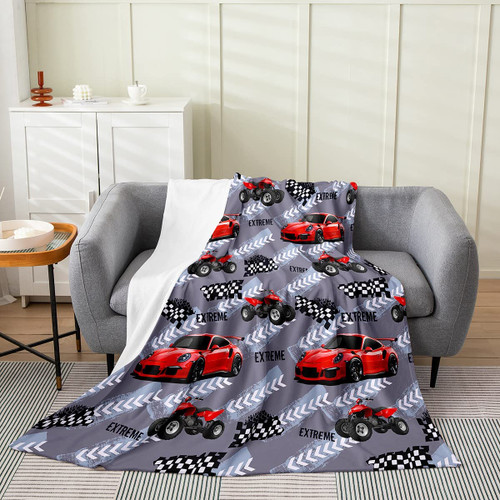 Race Car Flannel Fleece Throw Blanket Kids,Speed Sports Car Fuzzy Blanket for Bed Sofa Couch,All Season Racing Car Bed Blanket Breathable Extreme Sports Plush Blanket Room Decor 40"x50"