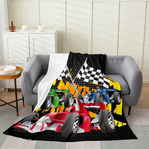 All Season Race Car Bed Blanket Kids,Racing Car Flannel Fleece Throw Blanket Speed Sports Car Fuzzy Blanket for Kids Boys Girls,Microfiber Extreme Sports Plush Blanket Room Decor 40"x50"