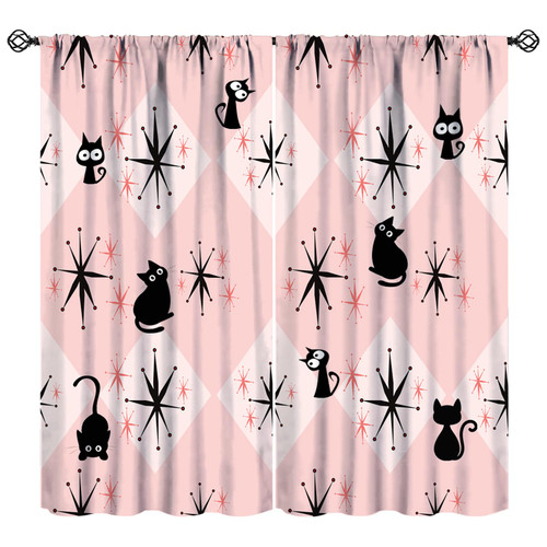 JESTRONRY Mid Century Black Cat Curtains,Pink Atomic Starbursts Abstract Vintage Boho Geometric 1950s 60s Style Home Decor Blackout Window Door Curtains for Bedroom Living Room W42xL54in