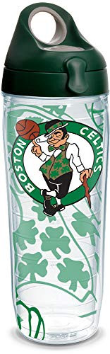 Tervis 1297019 NBA Boston Celtics Insulated Tumbler with Wrap and Hunter Green with Gray Lid, 24oz Water Bottle, Clear