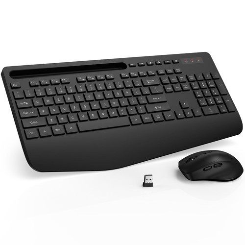 Wireless Keyboard and Mouse Combo, Trueque Ergonomic Keyboard with Wrist Rest, Phone Holder, Quiet Keys, Long Battery Life, 2.4GHz Lag-Free for Computer, Laptop, PC, Windows, Mac, Chrome OS