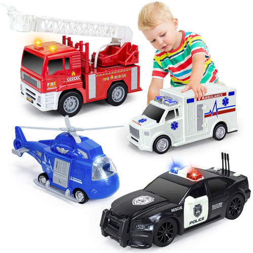 Ynanimery Fire Truck & Ambulance & Helicopter & Police Car Play Vehicles Toys Sets, 4 Pack Friction Powered Vehicles with Lights & Sounds,Toys for 2 3 4 5 6 Year Old Boys Toddlers Birthday Ynanimery Fire Truck & Ambulance & Helicopter & Police Car Play Vehicles Toys Sets, 4 Pack Friction Powered Vehicles with Lights & Sounds,Toys for 2 3 4 5 6 Year Old Boys Toddlers Birthday