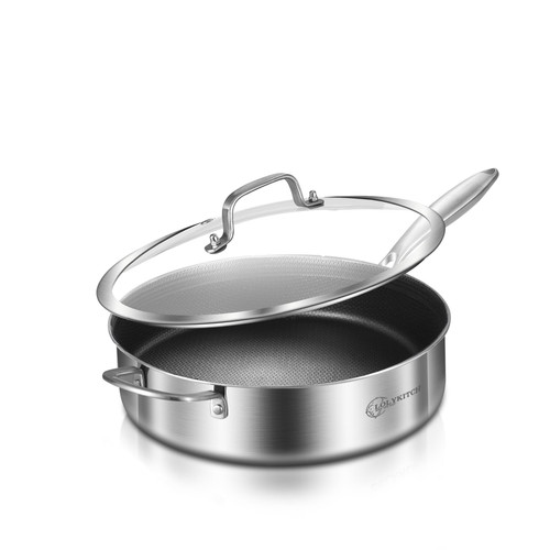LOLYKITCH 3 QT Tri-Ply Stainless Steel Non-stick Saute Pan with Lid,10 Inch Deep Frying Pan,Skillet,Jumbo Cooker,Induction Pan,Dishwasher and Oven Safe. LOLYKITCH 3 QT Tri-Ply Stainless Steel Non-stick Saute Pan with Lid,10 Inch Deep Frying Pan,Skillet,Jumbo Cooker,Induction Pan,Dishwasher and Oven Safe.