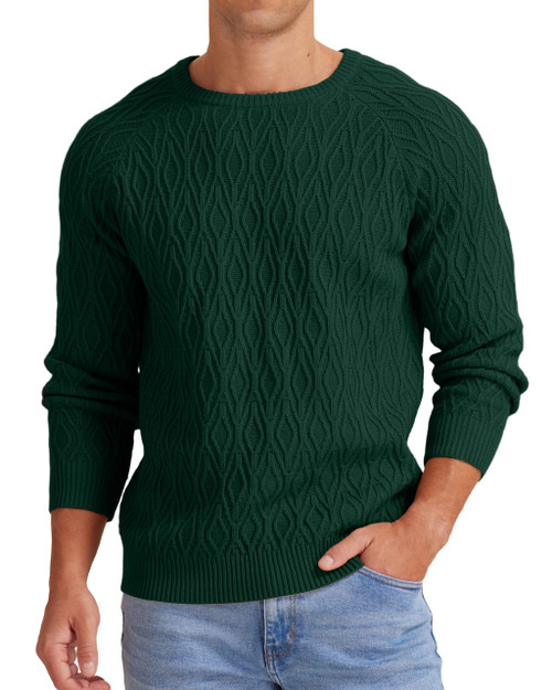 Sailwind Men's Cable Knit Sweater Casual Crewneck Long-Sleeve Knitted Pullover Dark Green