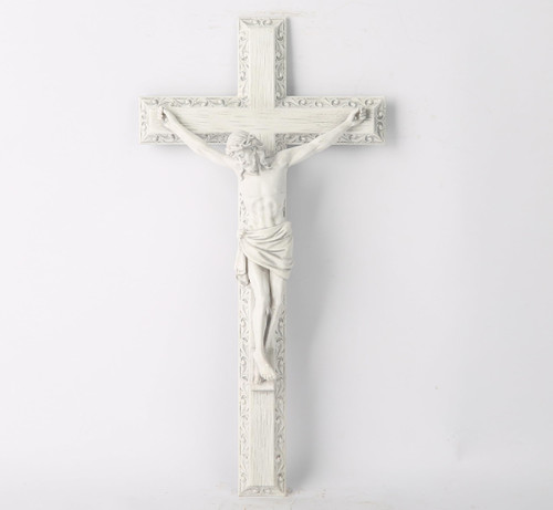 BC CATHOLIC Crucifix Wall Cross, Decoration Religious Cross, Devout Gift, Hand Painted in Plaster White 12" H BUILDCLASSIC BC CATHOLIC Crucifix Wall Cross, Decoration Religious Cross, Devout Gift, Hand Painted in Plaster White 12" H BUILDCLASSIC
