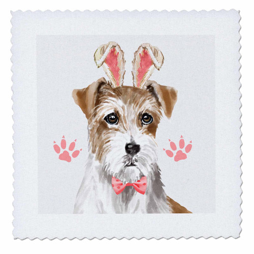 3dRose A Wire Haired Jack Russell Terrier Dog Easter Ready Wearing... - Quilt Squares (qs-378949-5)