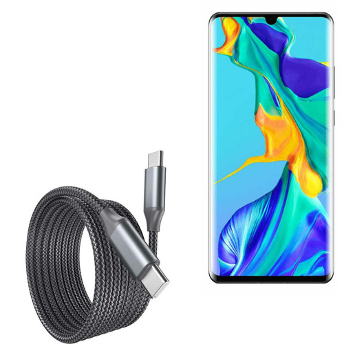 BoxWave Cable Compatible with Huawei P30 Pro - DirectSync PD Cable (10ft) - USB-C to USB-C (100W), Long 10 Foot PD Braided Nylon Alloy Cable for Huawei P30 Pro - Jet Black