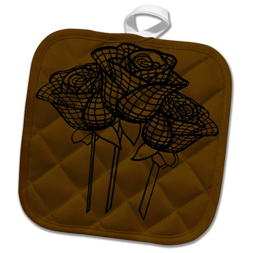 3dRose Artistic Mesh Graphic Gothic Black Roses - Potholders (PHL_356631_1)