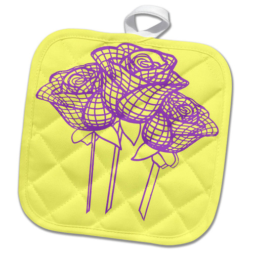 3dRose Enchanted Mesh Graphic Purple Roses Vector - Potholders (PHL_356634_1)