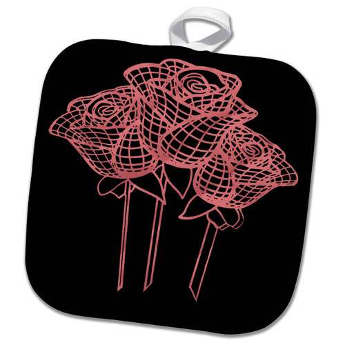3dRose Stylized Mesh Effect Gentle Pink Roses - Potholders (PHL_356640_1)