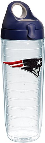 Tervis 1231134 NFL New England Patriots Primary Logo Tumbler with Emblem and Navy with Gray Lid 24oz Water Bottle, Clear