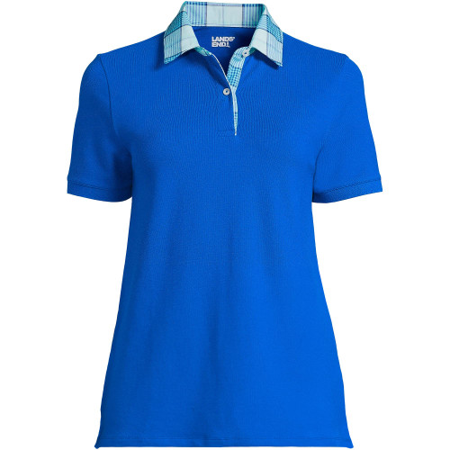 Lands' End Womens Short Sleeve Mesh Polo Royal Cobalt Madras Regular Large