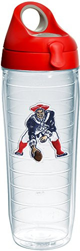 Tervis 1231133 NFL New England Patriots Legacy Tumbler with Emblem and Red with Gray Lid 24oz Water Bottle, Clear