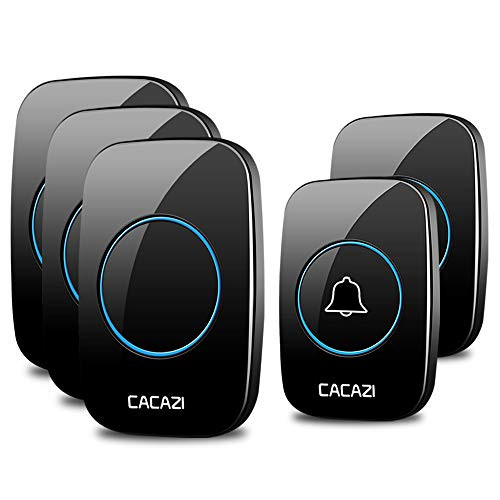 Wireless Doorbell kit, Waterproof Push Button with 1000 feet Operating, 4 Level Volume,58 Chimes,LED flash & CD Sound For Home/Office/Classroom Use (2 Button + 3 Receiver, Black)