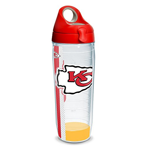 Tervis 1231125 NFL Kansas City Chiefs Stripe Tumbler with Wrap and Red with Gray Lid 24oz Water Bottle, Clear Tervis 1231125 NFL Kansas City Chiefs Stripe Tumbler with Wrap and Red with Gray Lid 24oz Water Bottle, Clear