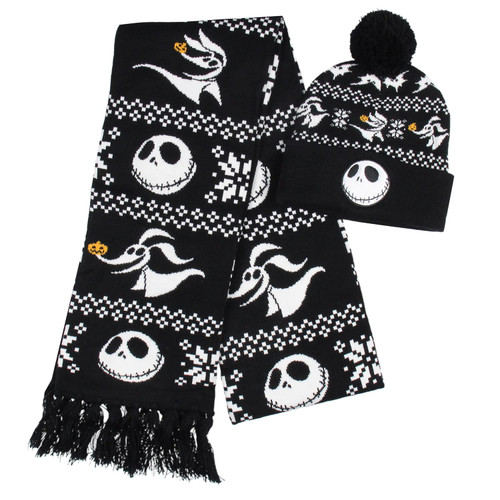 Disney The Nightmare Before Christmas Jack Skellington and Zero Beanie Scarf Set Black