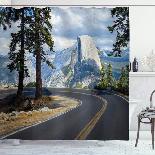 Ambesonne Yosemite Shower Curtain, Landscape Picture of a Winding Road in The Mountains El Capitan, Cloth Fabric Bathroom Decor Set with Hooks, 69" W x 75" L, Green Ambesonne Yosemite Shower Curtain, Landscape Picture of a Winding Road in The Mountains El Capitan, Cloth Fabric Bathroom Decor Set with Hooks, 69" W x 75" L, Green