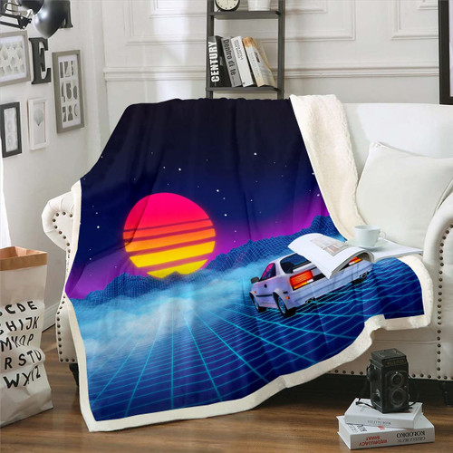 Feelyou Race Sports Car Plush Blanket Extreme Sports Theme Sherpa Blanket for Kids Boys Car Sports Competition Fleece Throw Blanket Sunset Fuzzy Blanket for Sofa Bed Couch,40x50 Inches
