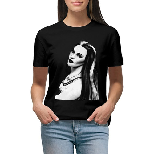 America Lily Music Theme Munster T Shirt Women Round Neck Short Sleeve T Shirt Fashion Cotton Tees Black