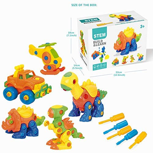 JIETENGFEI Dinosaur STEM Toys Learning Take Apart Fun (Pack of 5) Construction Building Play Set Blocks for Boys Girls Toddles Best Toy Gift Kids Ages 3 Years Old and Up
